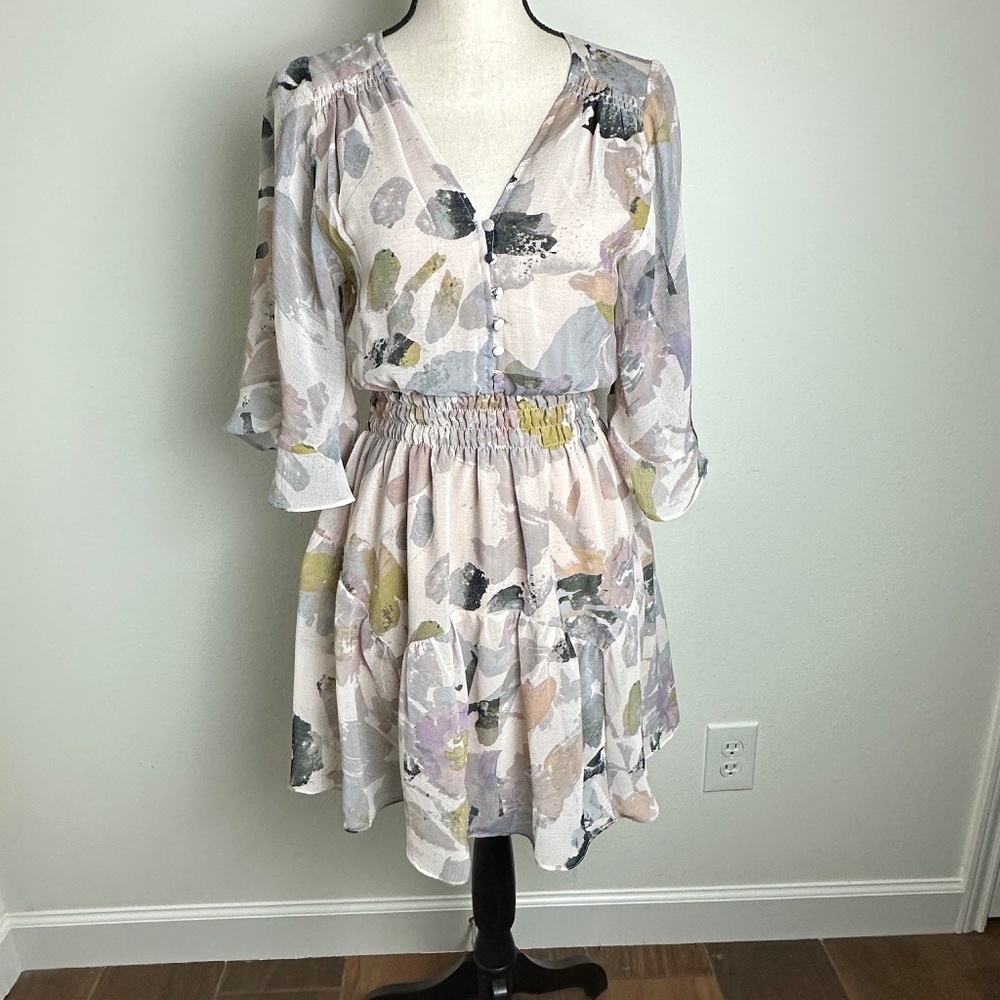 By Together Women's Dusty Rose/Gray Floral Chiffon Mini Dress